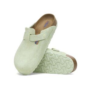 Birkenstock Boston Unisex Soft Footbed Suede Clog Sandals - Faded Lime